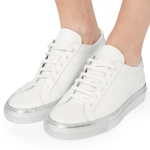 [Common Projects] Achilles Low White Leather with Silver Sole Sneakers 37/ US 7 - Picture 1 of 11